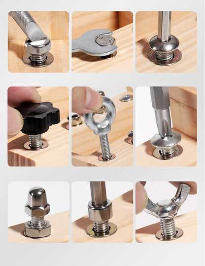 Montessori Wooden FIRE Truck Screwdriver Board with tool kit set Bolts and nuts Cogs LED Switches
