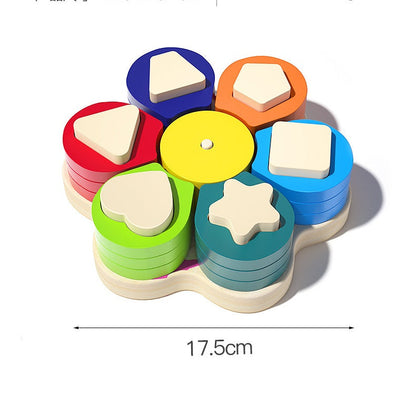 Wooden Toddler Flower Colour & Shape Sorting Board Stacking Toy