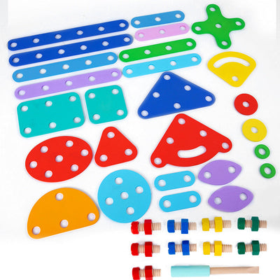 Jeu de construction en bois avec vis, boulons et écrous