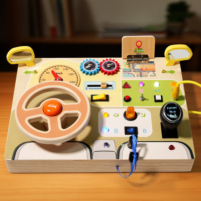 Tableau d'activités de luxe pour enfants Thème conduite LED avec boutons et cadrans lumineux