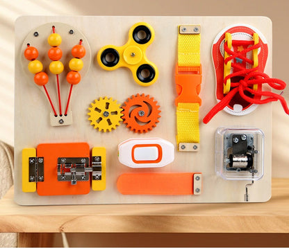 Montessori Toddler Busyboard Zip latches Switch Kids Wooden Busy Board