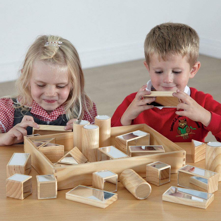 26pc Premium Wooden Blocks Building Mirror Blocks With Tray