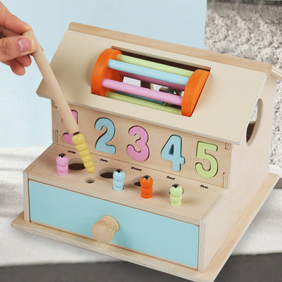 Support de présentation de jouet en bois Montessori multi-activités boîte de tri de formes géométriques motricité fine pour tout-petits