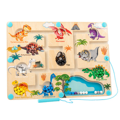 Tableau de puzzle labyrinthe coulissant de dinosaure avec stylo perles numériques magnétiques portables
