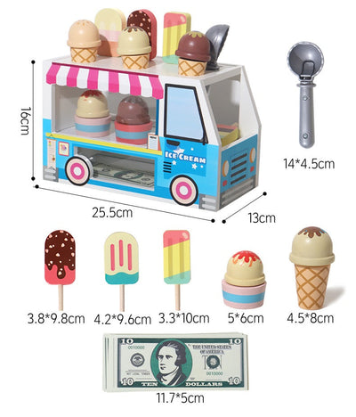 Camion de glaces en bois à tirer Jouet de jeu de rôle