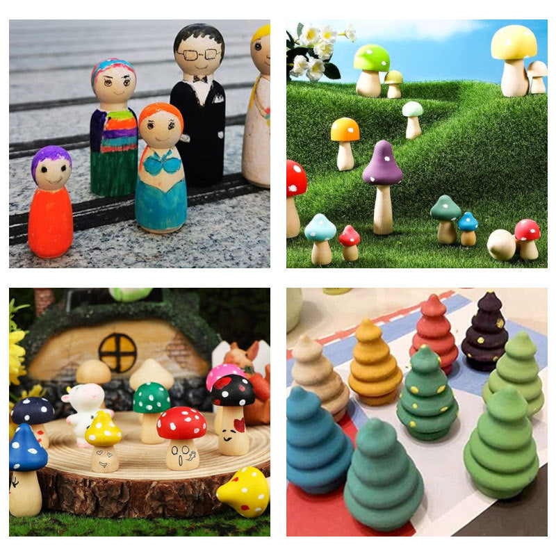 Set of 40 Wooden Woodlands and Mushrooms Tree & Peg Leg Dolls Loose Parts Craft DIY Bundle