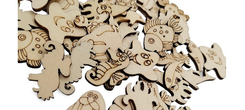 50-100 Pieces Wooden Animal Flower Shape Pieces Art Craft Chips Toys Natural Nature DIY Loose Parts