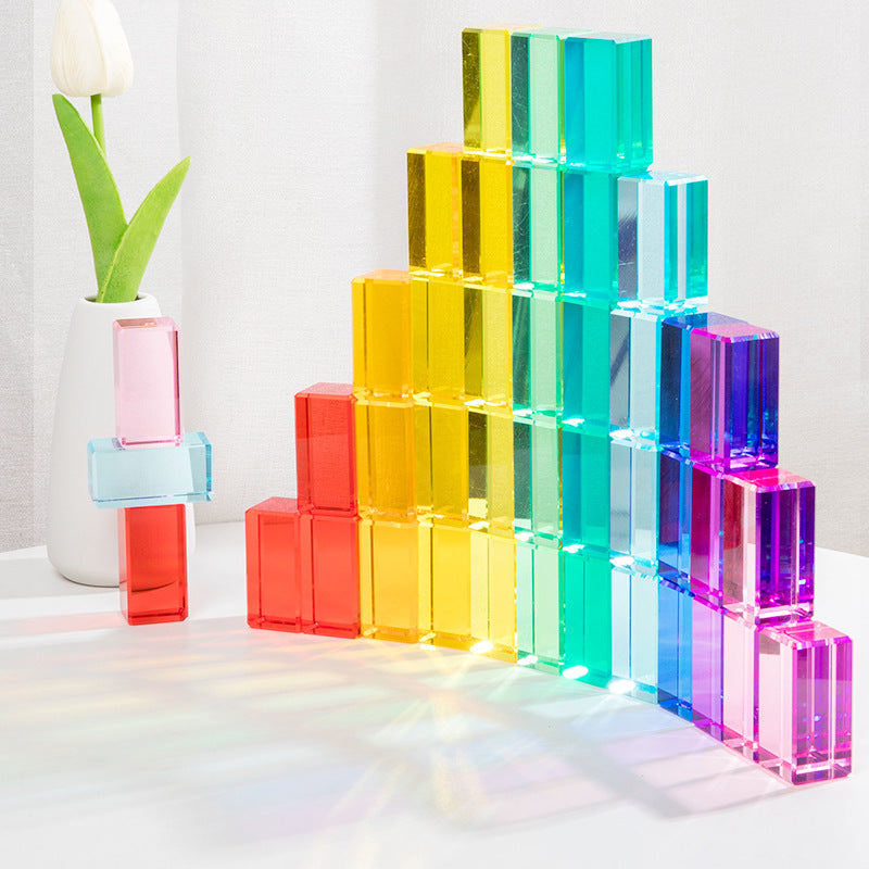 30 Pc Lucite Rectangle Blocks Translucent Acrylic Open-ended Toy with Tray