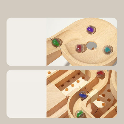 Solid Wooden Marble Run Blocks Ball Track Toy STEM Set