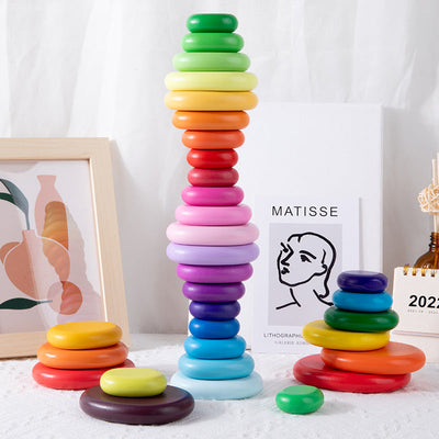 Piedras apilables de madera arcoíris, juguete de equilibrio, 20 piezas