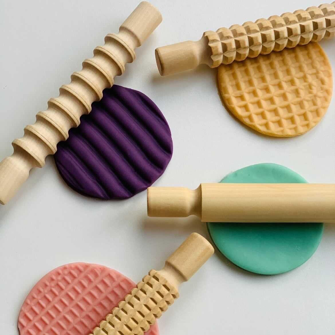 Large Wooden Sensory Playdough Roller Pin Set Tool Kit 4 pieces