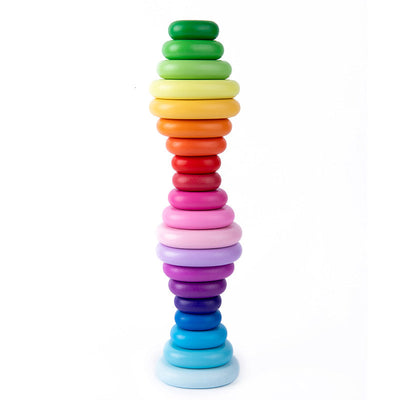 Piedras apilables de madera arcoíris, juguete de equilibrio, 20 piezas