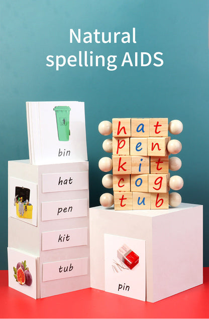 Spin and Read Phonic CVC Word Game with Montessori Three Parts Card Spelling Learning Toy