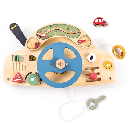 Car Busy Board  Children's Wooden Toys Simulation Steering Wheel