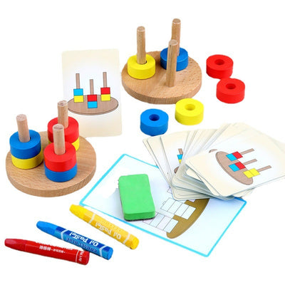 Juguete apilable de cuentas con secuencia de 3 columnas Montessori básico 2 con tarjetas didácticas