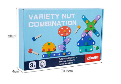 Jeu de construction en bois avec vis, boulons et écrous
