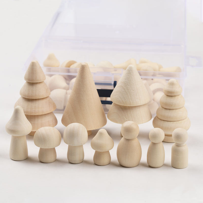 Set of 40 Wooden Woodlands and Mushrooms Tree & Peg Leg Dolls Loose Parts Craft DIY Bundle