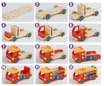 Camion de Construction en Bois, Ensemble d'Outils de Plus de 60 Pièces, Marteau, Jouet à Clouer