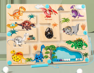Tableau de puzzle labyrinthe coulissant de dinosaure avec stylo perles numériques magnétiques portables