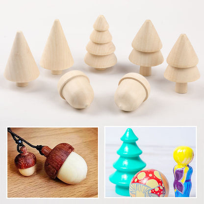 Wooden Craft DIY Christmas Natural Tree Acorn Loose Parts Kids Toy