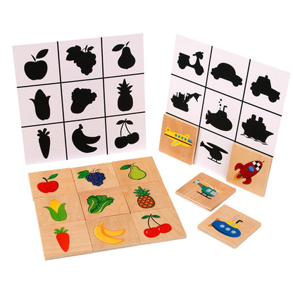 Wooden Animal Fruit Shadow Matching Kids Activity Game