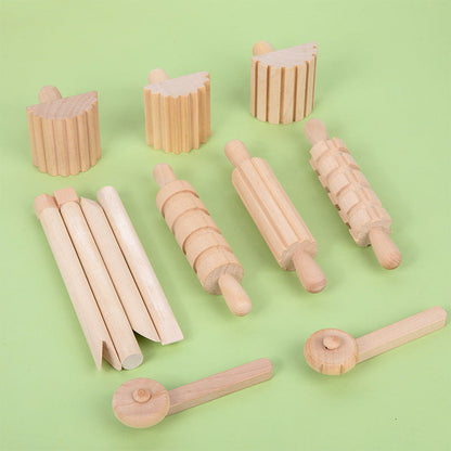 Wooden Sensory Playdough Roller Pin Set Tool Kit 12 pieces