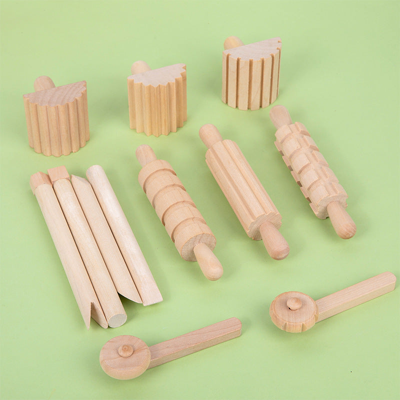 Wooden Sensory Playdough Roller Pin Set Tool Kit 12 pieces