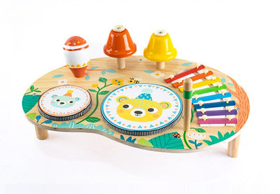 Ensemble musical de percussion en bois pour enfants avec cloche, carillon musical, tambour, xylophone et hochets