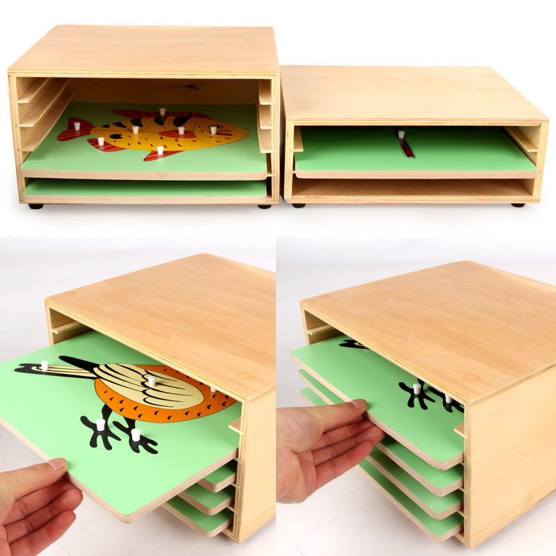 Montessori Animal or Plant Puzzles with Inset Tray Cabinet