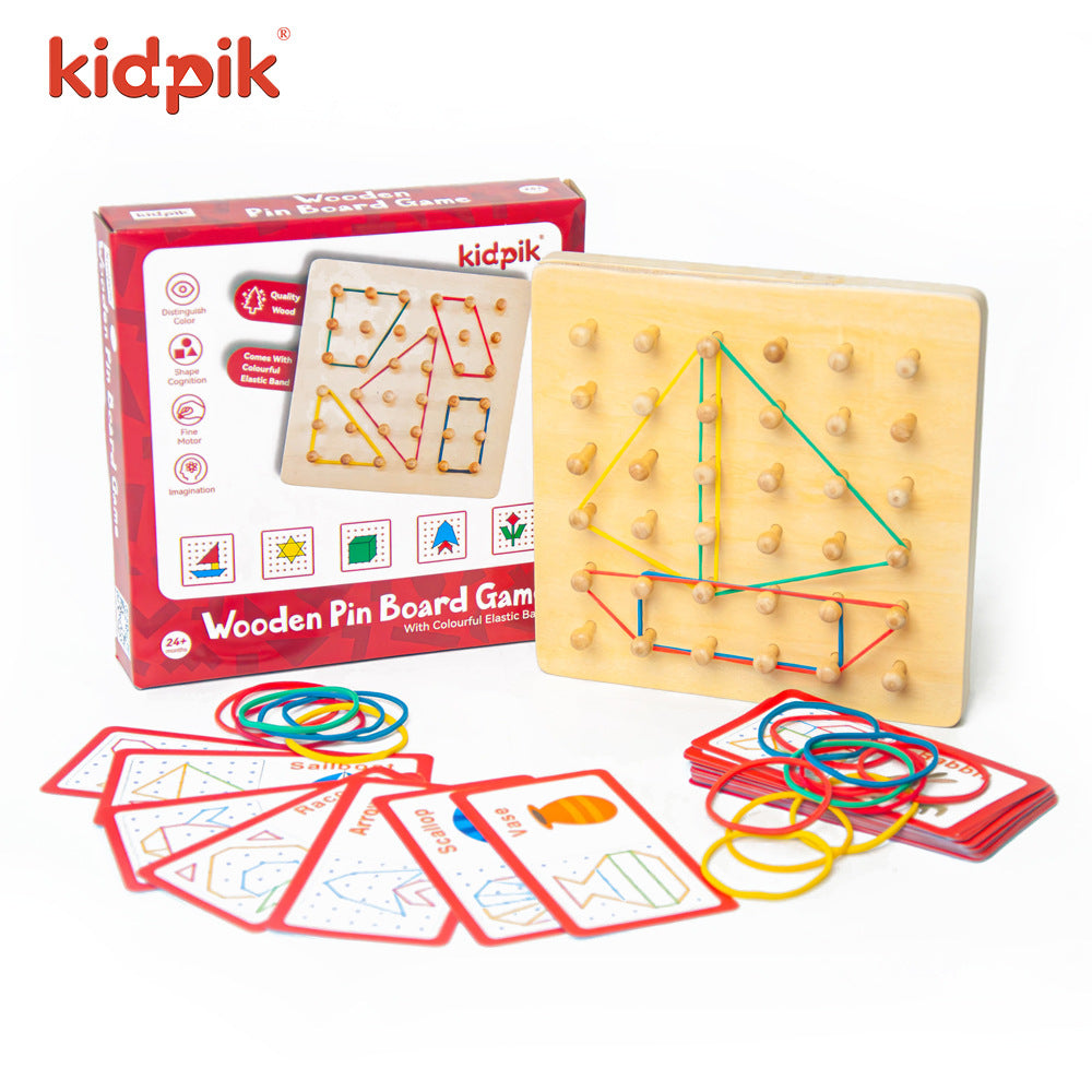 Montessori Nail Board Wooden Geometric Elastic and Nail Board B