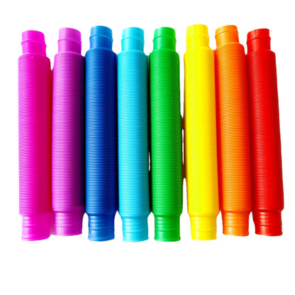 Rainbow Translucent Pouring Funnel Kids Messy Play Tool Set of 6 Sensory and 8 Pcs Large Fidget Pop Tubes (20cm to 68cm)  Rainbow Pouring Funnel Stretchy Pipes Kids Messy Play Tools