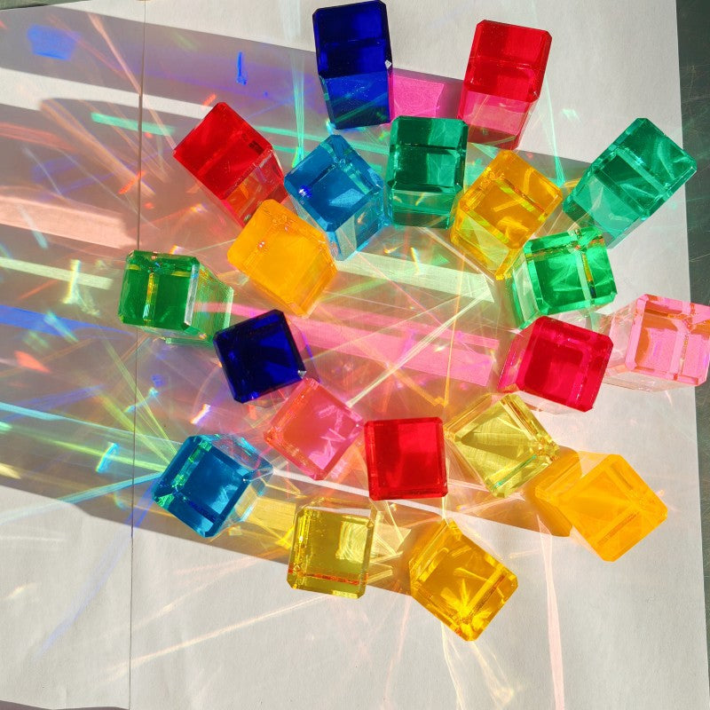 30 Pc Lucite Rectangle Blocks Translucent Acrylic Open-ended Toy with Tray