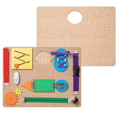 Tableau d'activités Montessori en bois, avec fermeture éclair, lacets, portes et traçage ABC, couleurs pastel