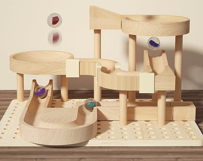 Solid Wooden Marble Run Blocks Ball Track Toy STEM Set