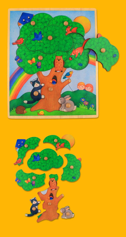 Wooden Big Knob Forest Animals Tree Theme Puzzle board