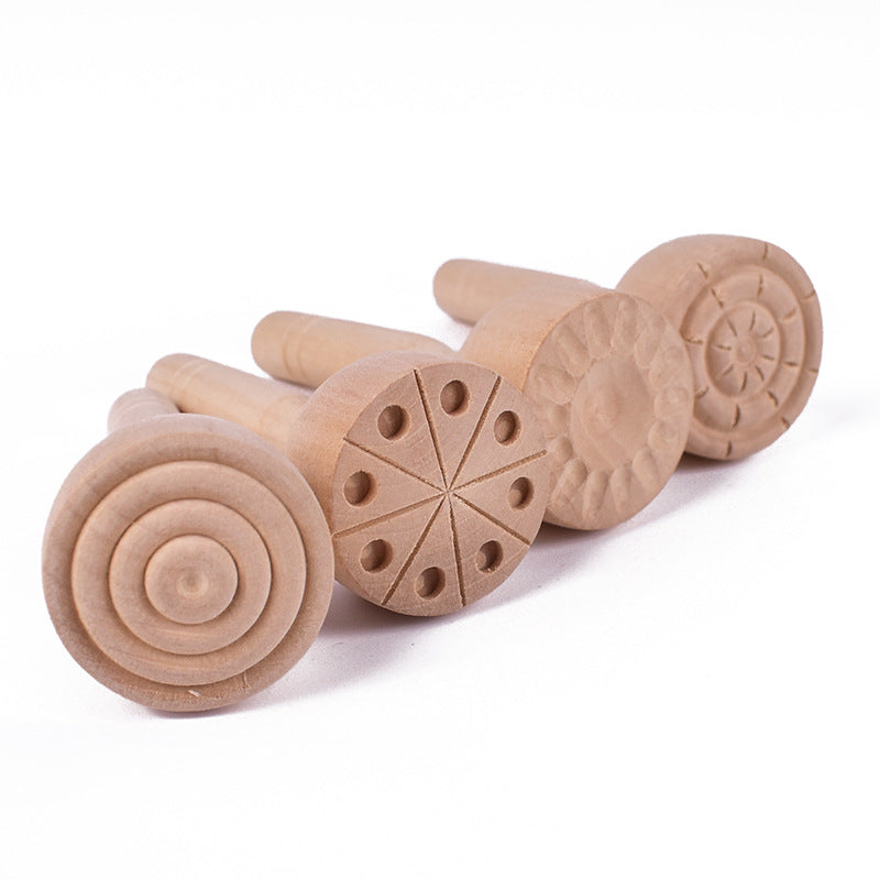 Large Wooden Sensory Playdough Dough Stamper Set Tool Kit 4 pieces