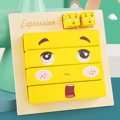Puzzle d'apprentissage des expressions des émotions faciales pour enfants en bois, style emoji