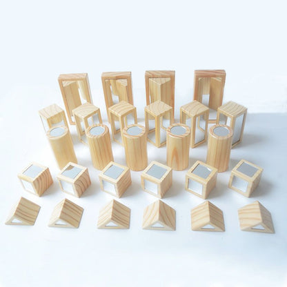 26pc Premium Wooden Blocks Building Mirror Blocks With Tray