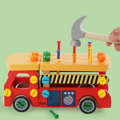 Camion de Construction en Bois, Ensemble d'Outils de Plus de 60 Pièces, Marteau, Jouet à Clouer