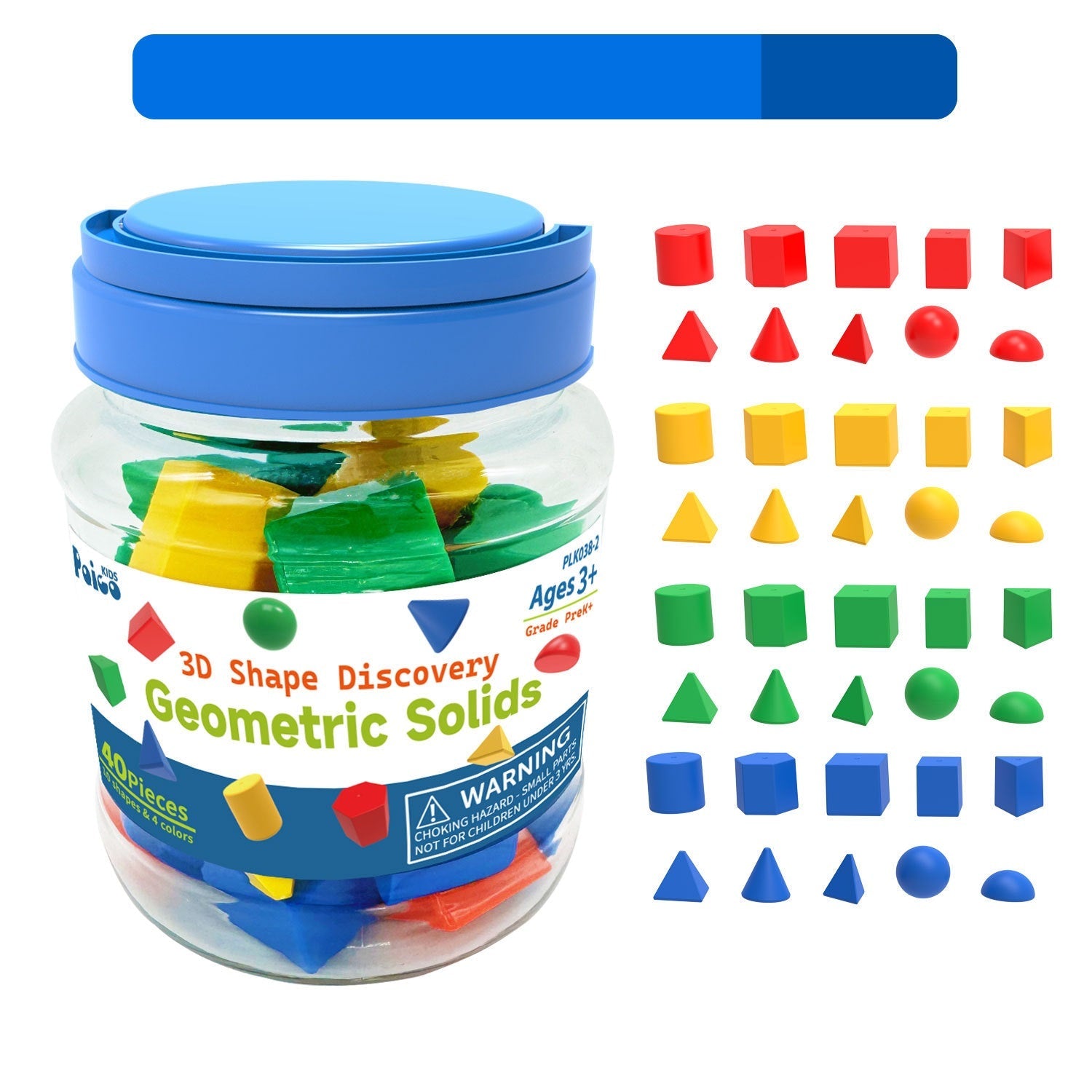 Educational Resources Transparent Geometric Solids in 4 colours 40 Pieces