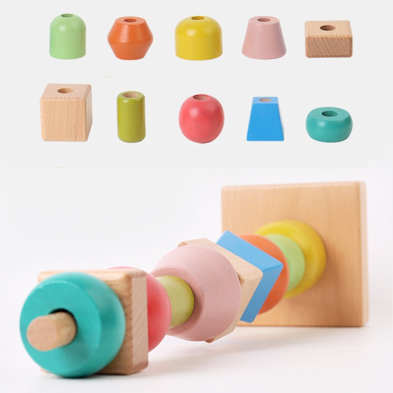 Jumbo Beads Sequencing One Pillar Shape Stacker With Flash Cards and Threading