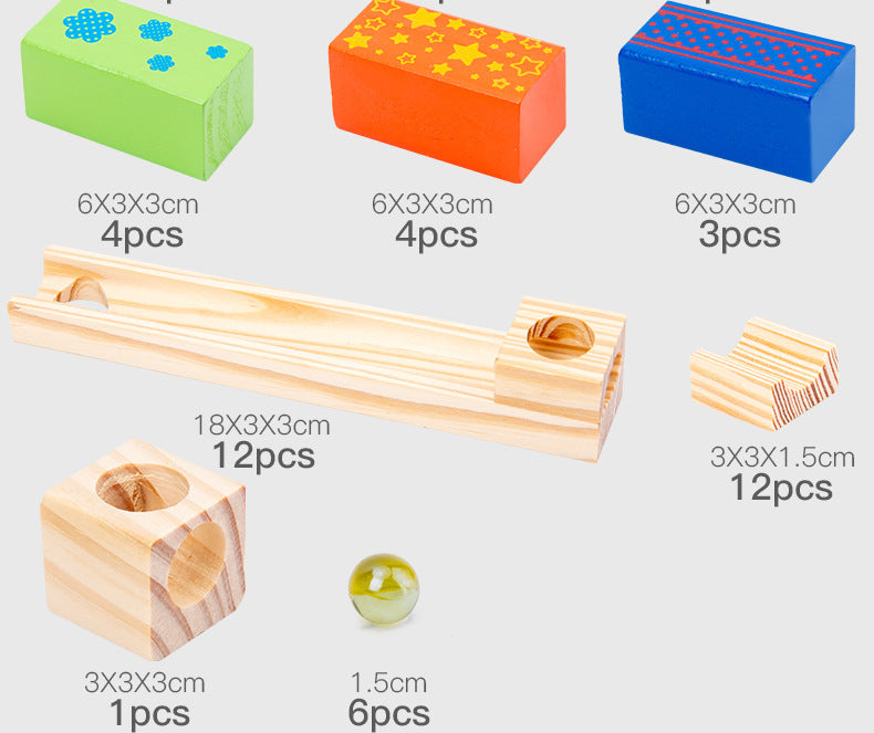 Medium Wooden track Marble Run Blocks toy set