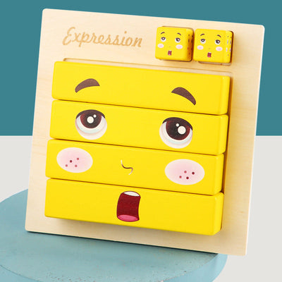 Puzzle d'apprentissage des expressions des émotions faciales pour enfants en bois, style emoji
