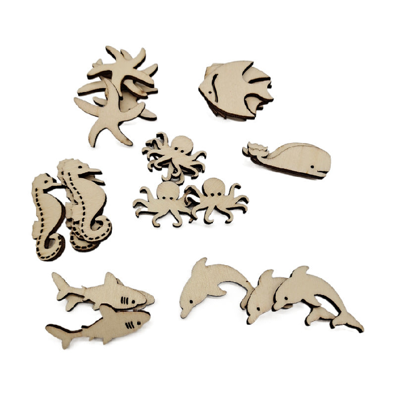 50-100 Pieces Wooden Animal Flower Shape Pieces Art Craft Chips Toys Natural Nature DIY Loose Parts