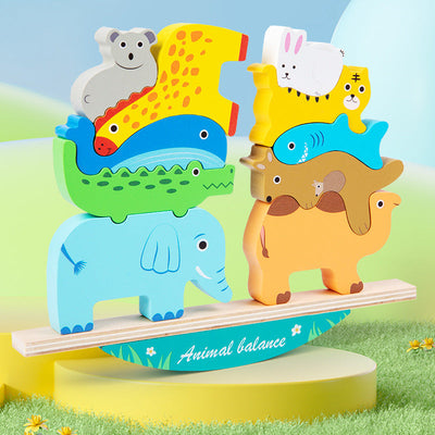 Jeu d'équilibre et d'empilage en blocs d'animaux en bois