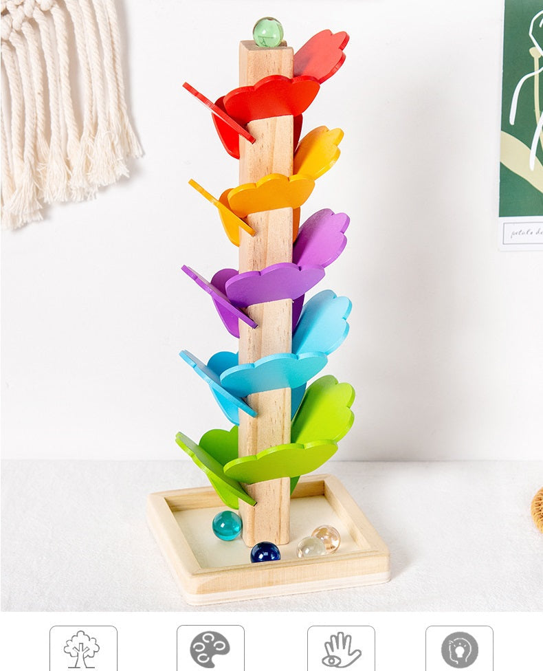 Medium DIY Rainbow Musical Tree Wooden Marble Run Toy