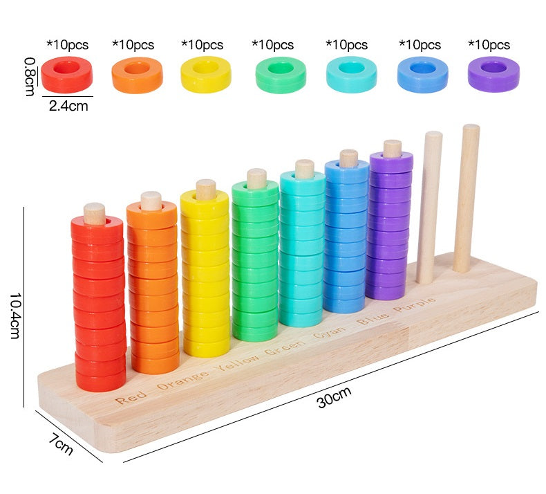 Montessori Wooden Counting Stacker 9 Column Colour Sorting Game