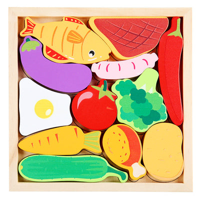 Blocs de puzzle en bois de légumes pour enfants avec plateau