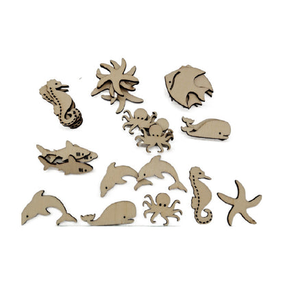 50-100 Pieces Wooden Animal Flower Shape Pieces Art Craft Chips Toys Natural Nature DIY Loose Parts