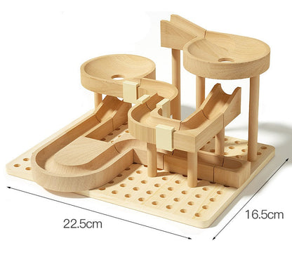 Solid Wooden Marble Run Blocks Ball Track Toy STEM Set